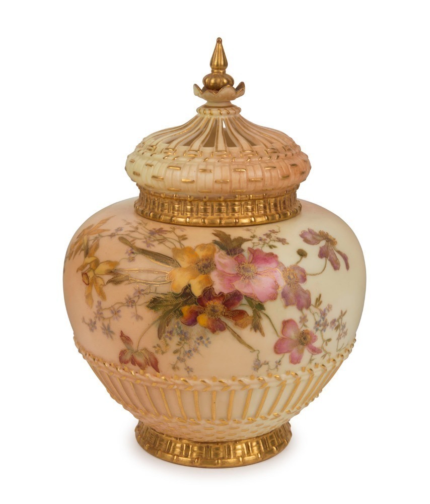 ROYAL WORCESTER antique English porcelain potpourri vase, 19th/20th