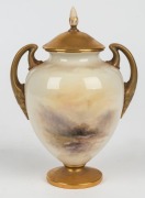 ROYAL WORCESTER English porcelain vase with hand-painted highland cattle scene, signed "J. STINTON", early 20th century, puce factory mark to base, ​​​​​​​17cm high - 2