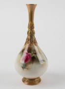 ROYAL WORCESTER English porcelain stem vase with hand-painted rose decoration, early 20th century, green factory mark to base, ​​​​​​​15.5cm high - 2