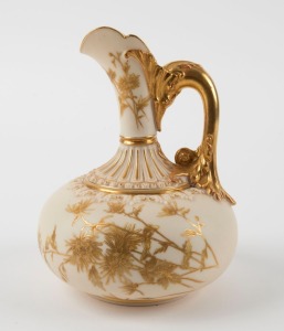 ROYAL WORCESTER antique English porcelain ewer with gilt floral decoration, 19th/20th century, puce factory mark to base, ​​​​​​​16cm high