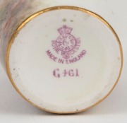 ROYAL WORCESTER English porcelain vase with hand-painted scene of pheasants in landscape, signed "STINTON", early 20 century, puce factory mark to base, 10.5cm high - 2