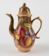 ROYAL WORCESTER English porcelain miniature teapot with hand-painted fruit decoration, signed "ROBERTS", 20th century, black factory mark to base, 12.5cm high