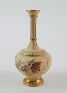 ROYAL WORCESTER antique English porcelain stem vase with floral decoration, 19th century, puce factory mark to bases, 22cm high