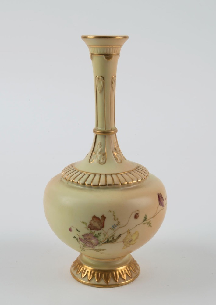 ROYAL WORCESTER antique English porcelain stem vase with floral ...