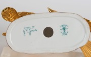 CROWN STAFFORDSHIRE English gilt porcelain bird figural group, 20th century, green factory mark to base, - 2