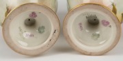 ROYAL WORCESTER pair of antique English porcelain ewers with hand-painted rose decoration, signed "F.J. BRAY", circa 1901, green and puce factory marks to bases, ​​​​​​​25.5cm high - 3