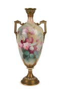 ROYAL WORCESTER antique English porcelain&nbsp;urn&nbsp;with hand-painted sweet peas, signed "A. SCHUCK", circa 1908, green factory mark to base, 35.5cm high