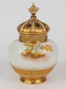ROYAL WORCESTER English porcelain potpourri vase,&nbsp;with hand-painted fruit decoration, signed "E. TOWNSEND", early 20th century, puce factory mark to base, 21cm high - 2