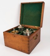 An antique silver four piece tea service in fitted timber case, 19th century, the coffee pot 23cm high, 2050 grams total - 2