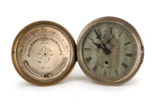 Maritime bulkhead clock with chain fusee, and original platform escapement, together with an aneroid barometer, both by GEORGE DOUGLAS of DUNBARTON, 19th century, (2 items), clock diameter 18.5cm 