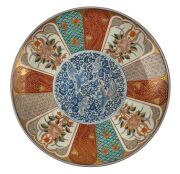 A fine antique Japanese&nbsp;Imari porcelain charger decorated with two blue phoenix, Edo period, circa 1840, ​​​​​​​46cm diameter