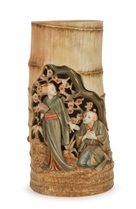 ROYAL WORCESTER impressive antique English porcelain vase in the Japanese style with bamboo form, circa 1886, green factory mark to base, 38cm high, cm wide