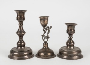 Three assorted sterling silver candlesticks with weighted bases, 19th/20th century, stamped "925", ​​​​​​​the largest 15cm high