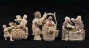 Three Japanese carved ivory netsuke figural groups, Meiji period, the largest 4.5cm high, 4.5cm wide - 2