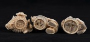 Three Japanese carved ivory netsuke figural groups, Meiji period, the largest 4.5cm high, 4.5cm wide - 3