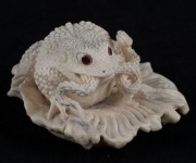 A carved antler toad and snake figural group, 20th century, 5cm high, 9cm wide - 2