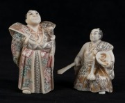 Two Japanese carved ivory samurai netsuke with hand-painted finish, Meiji period, 20th century, ​​​​​​​6cm and 7.5cm high