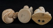 Three Japanese carved ivory netsuke, including handstand example, Meiji period, 20th century, the largest 7cm high - 3