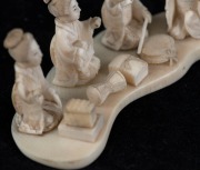 A Japanese carved ivory figural group of the Geisha musicians, Meiji period, red seal mark to base, ​​​​​​​3cm high, 6.5cm wide - 2