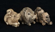 Three Japanese carved ivory animal netsuke, Meiji period, 20th century, the largest 4.5cm long