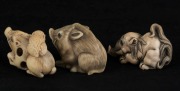 Three Japanese carved ivory animal netsuke, Meiji period, 20th century, the largest 4.5cm long - 2