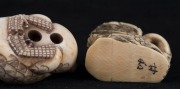 Two Japanese carved ivory swan and duck netsuke, Meiji period, 20th century, the larger 5.5cm long - 2