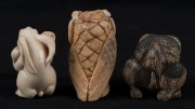 Three Japanese carved ivory animal netsuke, comprising an owl, a dog and a rabbit, Meiji period, 20th century, the largest 5.5cm high - 2