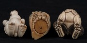 Three Japanese carved ivory animal netsuke, comprising an owl, a dog and a rabbit, Meiji period, 20th century, the largest 5.5cm high - 3