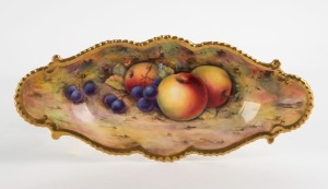 ROYAL WORCESTER English porcelain serving dish, with hand-painted fruit, signed "J. STANLEY", early 20th century, puce factory mark to base, 26cm wide