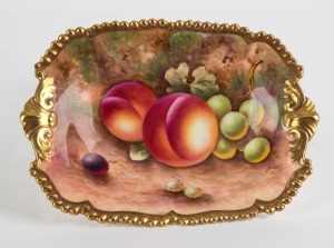 ROYAL WORCESTER English porcelain sweet meat dish, with hand-painted fruit, signed "ROBERTS", mid 20th century, black factory mark to base, 17.5cm wide