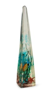 CENEDESE rare Murano aquarium glass obelisk by ALFREDO BARBINI,  50.5cm high