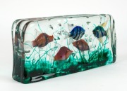 SALVIATI impressive Murano glass aquarium fish block with five fish, by LUCIANO GASPARI, engraved "L. Gaspari, Salviati", with original Salviati foil and "Made in Italy" Murano glass foil, ​​​​​​​17cm high, 37.5cm wide, 8cm deep - 4