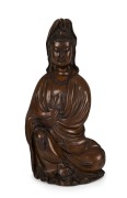 An antique Chinese Guanyin statue, carved wood, Qing Dynasty, 19th century, 36cm high