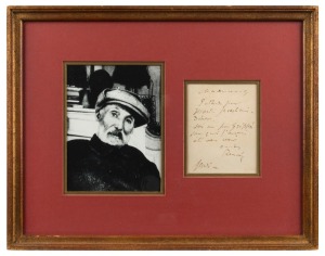 RENOIR, Pierre-Auguste (1841 - 1919) Autograph note, ink on single sheet (110 x 85mm); dated "Juedi" (without month or year) and signed at the foot "Renoir". Addressed to an unidentified woman, the artist writes to accept her invitation to dinner on the f
