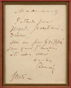 RENOIR, Pierre-Auguste (1841 - 1919) Autograph note, ink on single sheet (110 x 85mm); dated "Juedi" (without month or year) and signed at the foot "Renoir". Addressed to an unidentified woman, the artist writes to accept her invitation to dinner on the f - 2