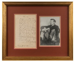 RENOIR, Pierre-Auguste (1841 - 1919). Autographed letter, signed "Renoir" and dated August 7, 1901; single sheet (200 x 125mm) written entirely in Renoir's hand to an unidentified friend ("Cher ami"); the artist apologizes for not having been able to atte