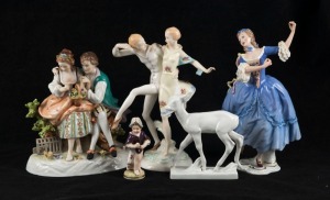 Five assorted German porcelain statues including MEISSEN and ROSENTHAL, 19th and 20th century, (5 items), the largest 21cm high