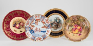 ROYAL WORCESTER cabinet plate painted with fruit, signed "T. NUTT", together with a LIMOGES French cabinet plate, a Japanese porcelain cabinet plate, and an ANYSLEY "Orchard Gold" cabinet plate, 20th century, (4 items), the Royal Worcester plate 24cm wide