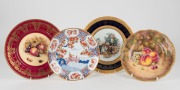 ROYAL WORCESTER&nbsp;cabinet plate painted with fruit, signed "T. NUTT", together with a LIMOGES French cabinet plate, a Japanese porcelain cabinet plate, and an ANYSLEY "Orchard Gold" cabinet plate, 20th century, (4 items), the Royal Worcester plate 24cm wide