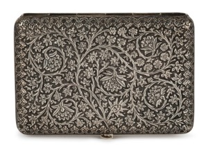 An antique Indian silver cigarette case, 19th/20th century, 11.5cm wide, 135 grams