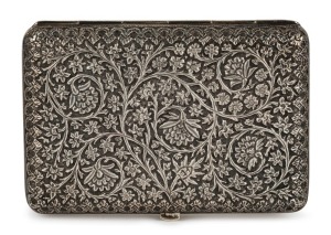 An antique Indian silver cigarette case, 19th/20th century, ​​​​​​​11.5cm wide, 135 grams