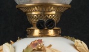 MOORE BROTHERS antique English porcelain oil lamp with cherub and cactus decoration, black button double burner with bayonet fitting, acid etched glass shade, and chimney, 19th century, ​​​​​​​63cm high overall - 2