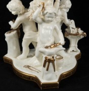 MOORE BROTHERS antique English porcelain oil lamp with cherub and cactus decoration, black button double burner with bayonet fitting, acid etched glass shade, and chimney, 19th century, ​​​​​​​63cm high overall - 3