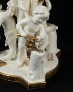 MOORE BROTHERS antique English porcelain oil lamp with cherub and cactus decoration, black button double burner with bayonet fitting, acid etched glass shade, and chimney, 19th century, ​​​​​​​63cm high overall - 5