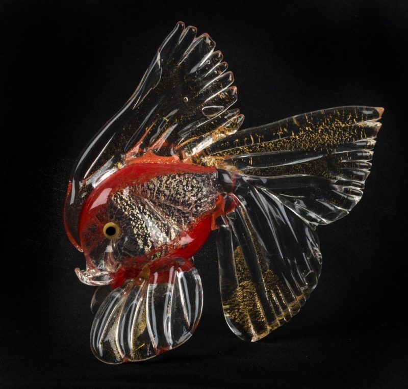 BARBINI Italian Murano glass fish ornament, 12cm high 