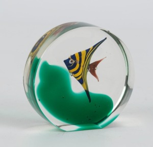 DIEGO CONSTANTINI Murano circular glass aquarium paperweight ornament,  7cm high 