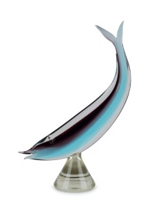 SALVIATI Murano glass fish ornament with teal and aubergine Sommerso,  35cm high 