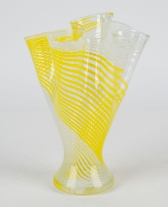 A Czechoslovakian yellow and white fazzoletto art glass vase,  23.5cm high 