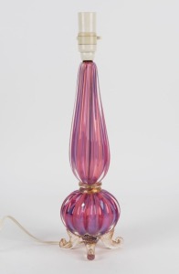 BAROVIER & TOSO Murano pink glass table lamp base with gold inclusions, resting on four feet,  47cm high overall