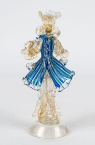 A Murano glass statue with blue and green canes and gold inclusions,  ​​​​​​​21cm high 